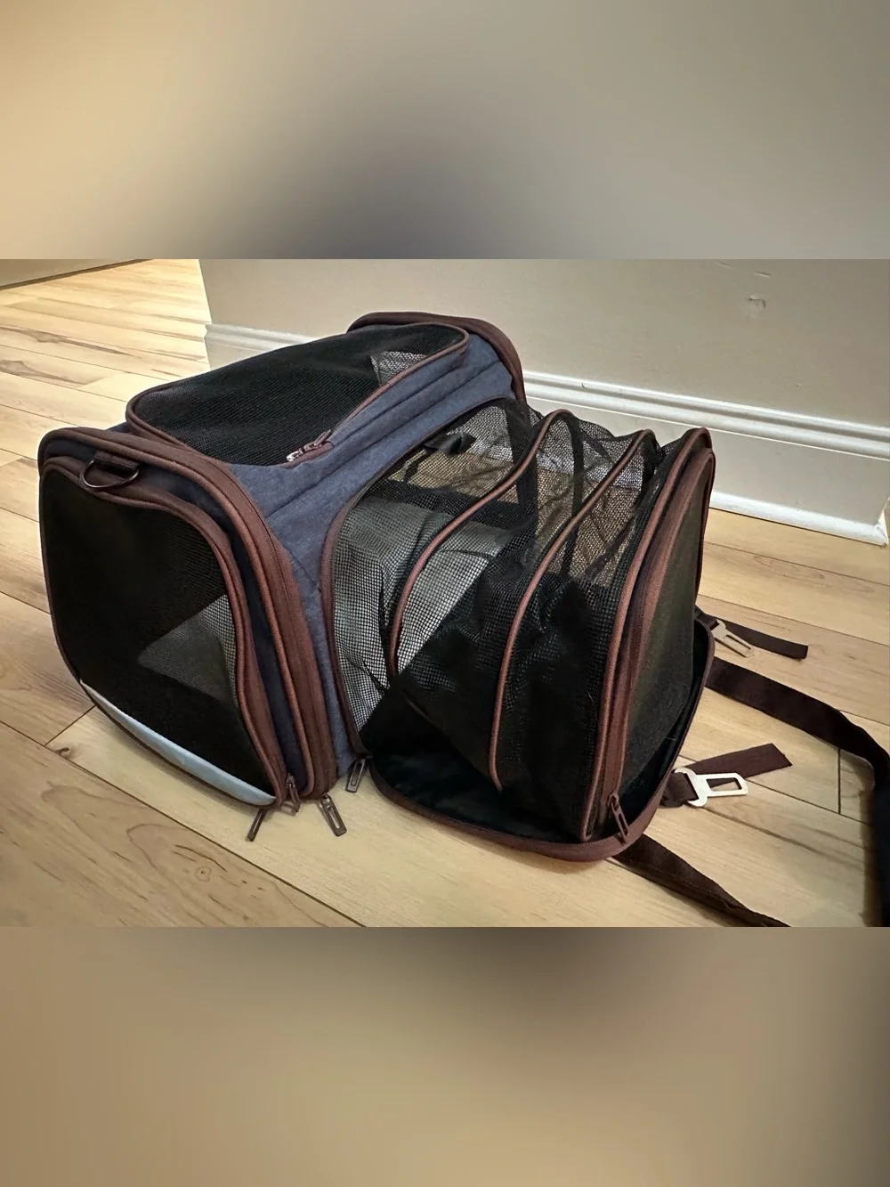 Classic Navy and Brown Soft-Sided Pet Carrier - Travel Tote